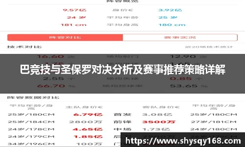 巴竞技与圣保罗对决分析及赛事推荐策略详解